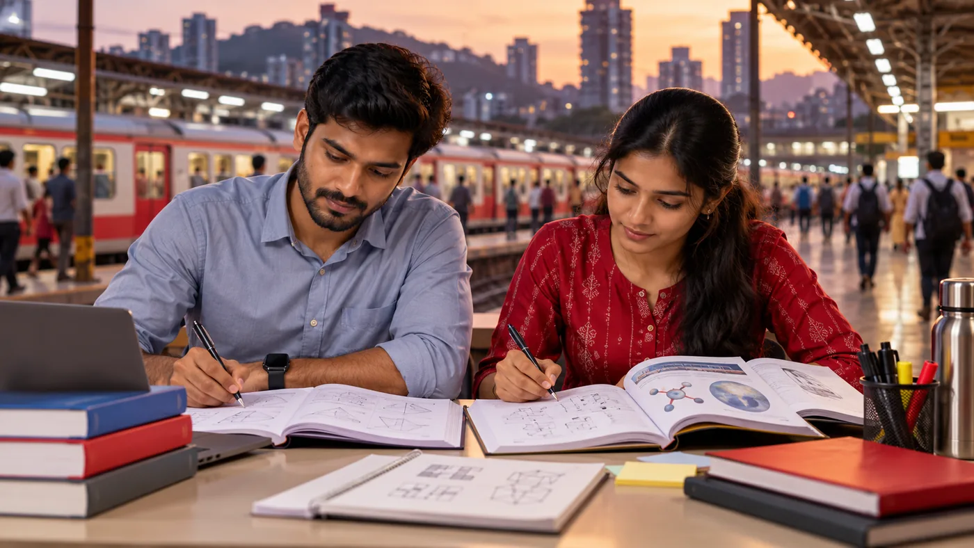 Working professionals studying for Railway Group D in Thane